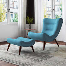 Load image into Gallery viewer, Upholstered High Back Lounge Chair and Footstool Lounge Chair and Footstool Living and Home Linen Fabric Blue 
