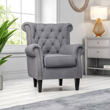 Load image into Gallery viewer, Linen Wingback Scroll Armchair Armchair Living and Home Dark Grey 
