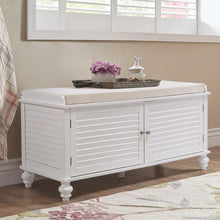 Load image into Gallery viewer, Wooden Shutter Door Shoe Cabinet Storage Bench with Linen Cushion Storage Footstools &amp; Benches Living and Home White 
