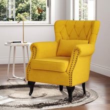 Load image into Gallery viewer, Linen Wingback Fireside Chair With Cushion Armchair Living and Home Yellow 
