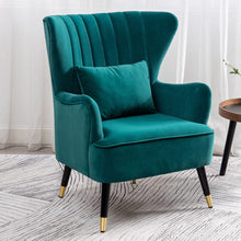 Load image into Gallery viewer, Comfortable Velvet Wingback Armchair with Cushion Wingback Chairs Living and Home Dark Green 
