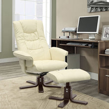 Load image into Gallery viewer, PU Leather Swivel Chair Recliner Armchair with Footstool Recliners Living and Home Beige 
