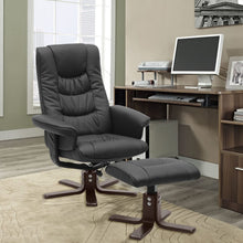 Load image into Gallery viewer, PU Leather Swivel Chair Recliner Armchair with Footstool Recliners Living and Home Black 
