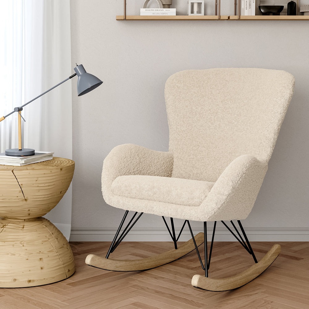 Modern Faux Wool Rocking Chair Upholstered Beige,JM2094