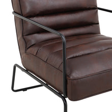 Load image into Gallery viewer, Mid-Century PU leather Linen Armchair with Metal Base
