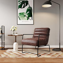 Load image into Gallery viewer, Mid-Century PU leather Linen Armchair with Metal Base
