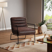 Load image into Gallery viewer, Retro Style PU leather Upholstered Armchair Metal Base Lounge Chair Accent Chairs Living and Home Brown 
