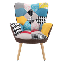 Load image into Gallery viewer, Multicolour Patchwork Armchair Linen Upholstered Accent Chair Armchairs Living and Home 
