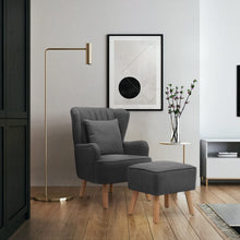 Load image into Gallery viewer, Yellow/Grey Contemporary Upholstered Wingback Chair and Footstool Set Wingback Chairs Living and Home 
