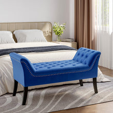 Load image into Gallery viewer, Contemporary Velvet Buttoned Bench with Black Wood Legs Footstools Living and Home Blue 
