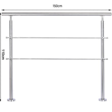 Load image into Gallery viewer, 150cm Wide Silver Floor Mount Stainless Steel Handrail for Slopes and Stairs Garden Fences &amp; Wall Hedges Living and Home With 2 Cross Bars 
