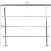 Load image into Gallery viewer, 150cm Wide Silver Floor Mount Stainless Steel Handrail for Slopes and Stairs Garden Fences &amp; Wall Hedges Living and Home With 3 Cross Bars 
