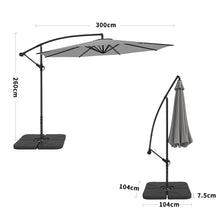 Load image into Gallery viewer, 3M Light Grey Sun Parasol Hanging Banana Umbrella Parasols Living and Home Cross base+Petal water tank base 
