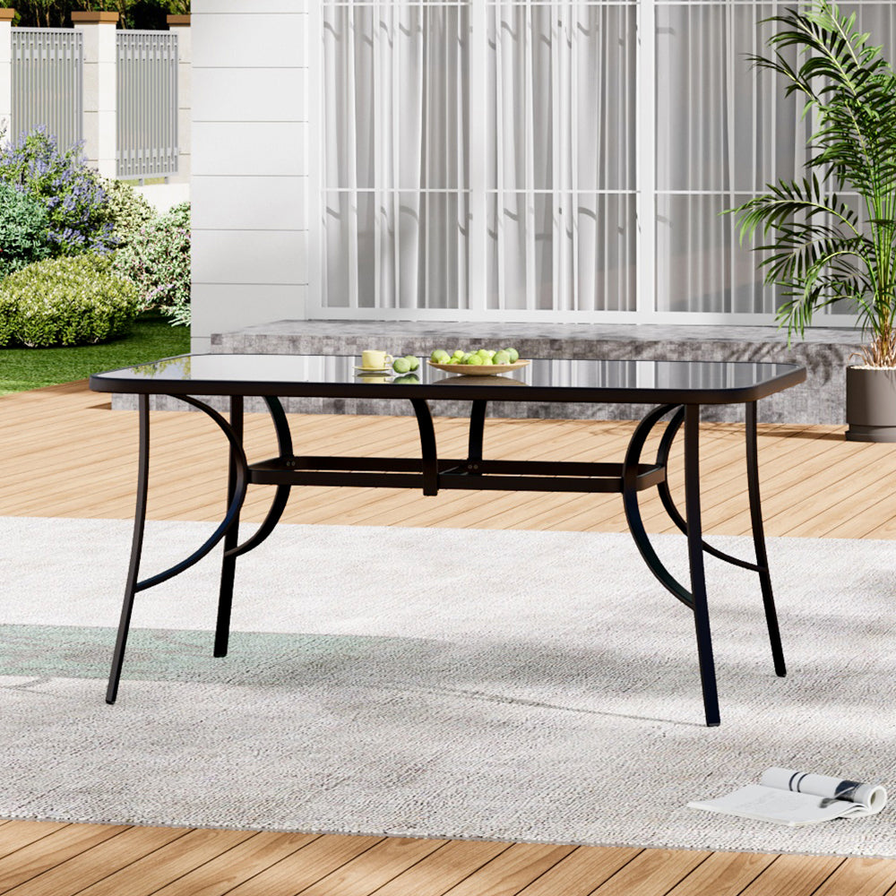 Tempered Glass Outdoor Coffee Table with Parasol Hole