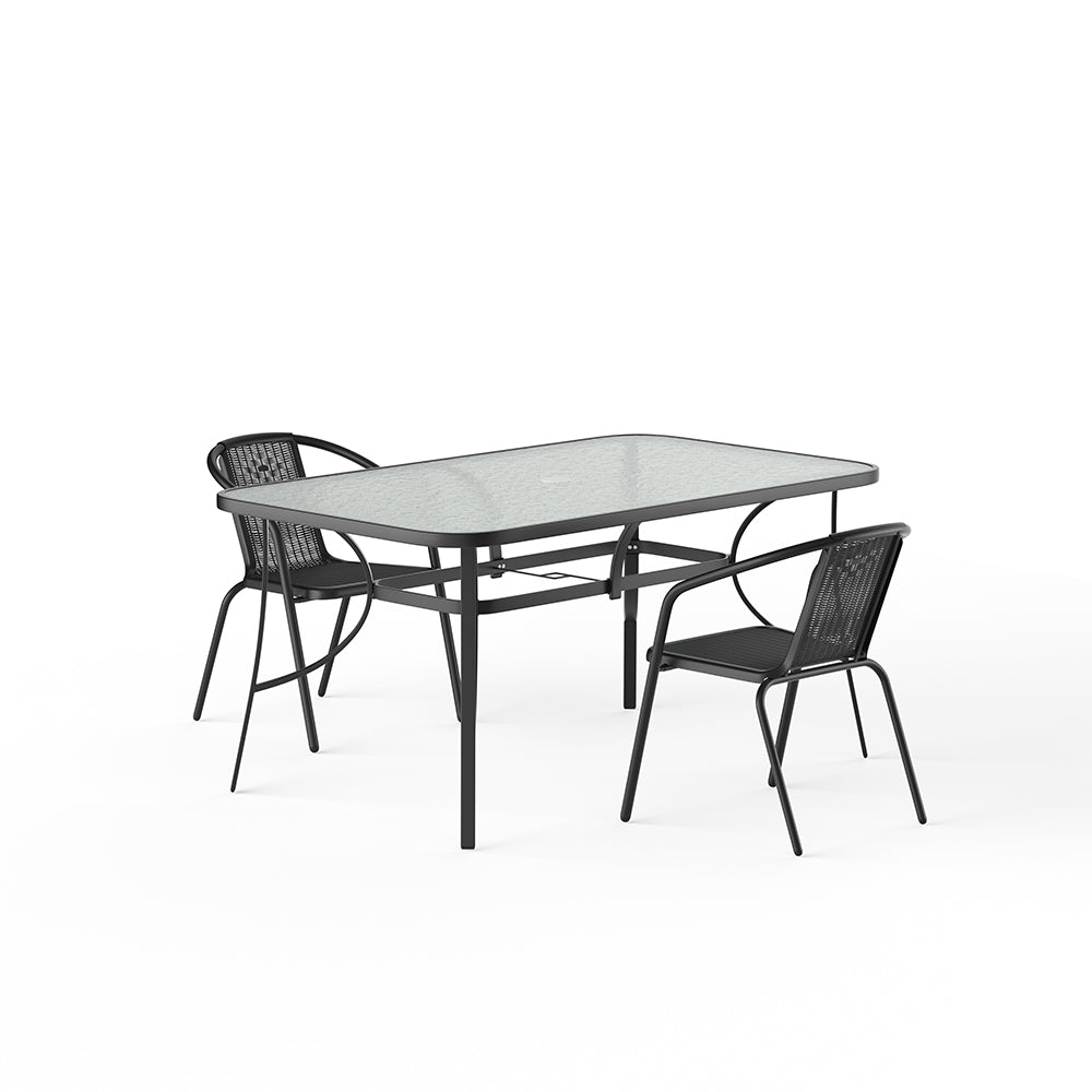 Outdoor Tempered Glass Coffee Table with Two Rattan Chairs,LG0540LG0791
