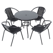 Load image into Gallery viewer, Outdoor Tempered Glass Garden Table with Four Rattan Chairs
