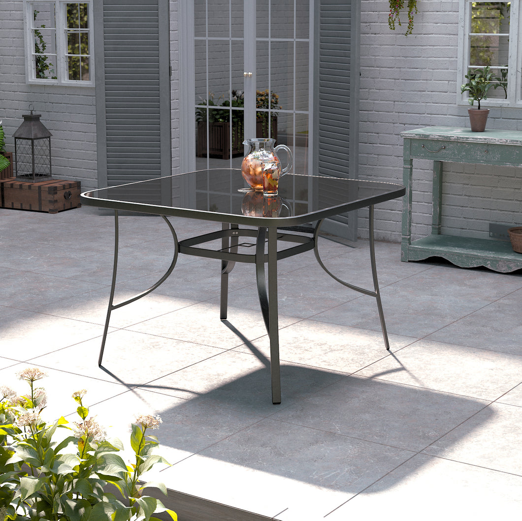 Metallic and Tempered Glass Garden Table with Parasol Hole Outdoor