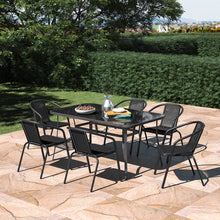 Load image into Gallery viewer, Outdoor Tempered Glass Garden Table with Six Rattan Chairs
