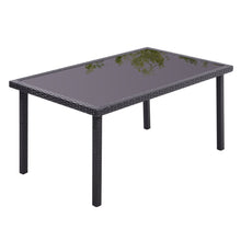 Load image into Gallery viewer, Rustic Rectangle Outdoor Wicker Table with Tempered Glass Tabletop
