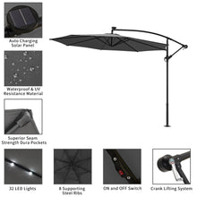 Load image into Gallery viewer, Black 3m Iron Banana Umbrella Cantilever Garden Parasols with LED Lights Parasols &amp; Rain Umbrellas Living and Home 
