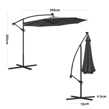 Load image into Gallery viewer, Black 3m Iron Banana Umbrella Cantilever Garden Parasols with LED Lights Parasols &amp; Rain Umbrellas Living and Home Cross Base 
