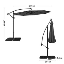 Load image into Gallery viewer, Black 3m Iron Banana Umbrella Cantilever Garden Parasols with LED Lights Parasols &amp; Rain Umbrellas Living and Home Cross base+Petal water tank base 
