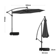 Load image into Gallery viewer, Black 3m Iron Banana Umbrella Cantilever Garden Parasols with LED Lights Parasols &amp; Rain Umbrellas Living and Home Rectangle water tank base 
