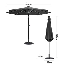 Load image into Gallery viewer, Black 3M Lighted Market Sunbrella Umbrella with Solar Strip LED Lights Parasols &amp; Rain Umbrellas Living and Home Parasol + 10KG Petal cement tank base 
