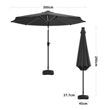 Load image into Gallery viewer, Black 3M Lighted Market Sunbrella Umbrella with Solar Strip LED Lights Parasols &amp; Rain Umbrellas Living and Home Parasol + Circle Effect 14KG Resin tank base 
