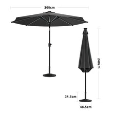 Load image into Gallery viewer, Black 3M Lighted Market Sunbrella Umbrella with Solar Strip LED Lights Parasols &amp; Rain Umbrellas Living and Home Parasol + Rectangle water tank base 

