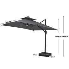 Load image into Gallery viewer, Outdoor Large 3M LED Cantilever Parasol with HDPE Square Base
