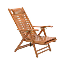 Load image into Gallery viewer, Bamboo Foldable Recliner Lounge Chair with Retractable Footrest

