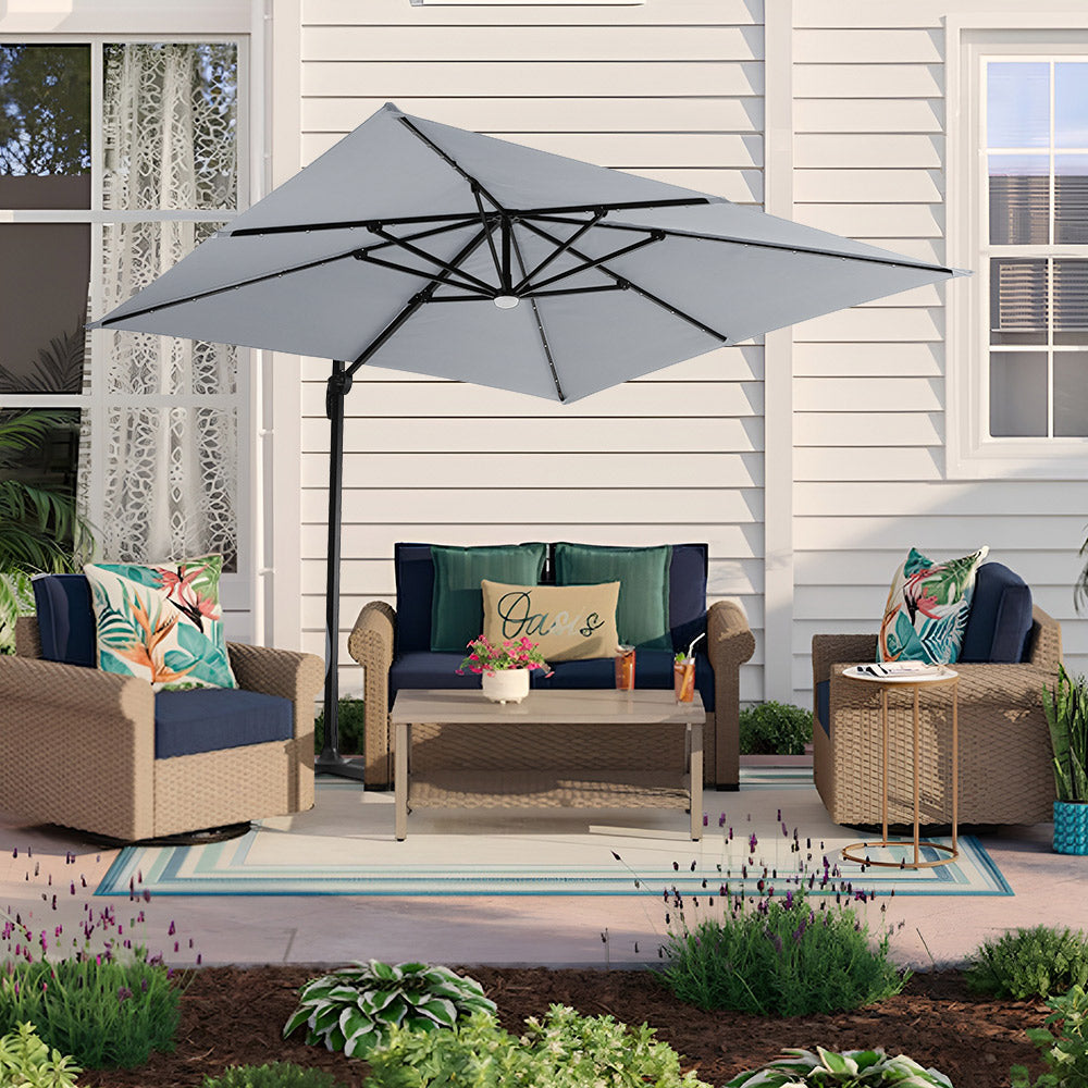 Square Cantilever Parasol with Solar Light and HDPE Parasol Base, LG1268LG0884