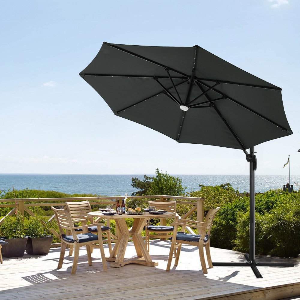 Round Cantilever Parasol with Solar Light and HDPE Parasol Base, LG1271LG0884