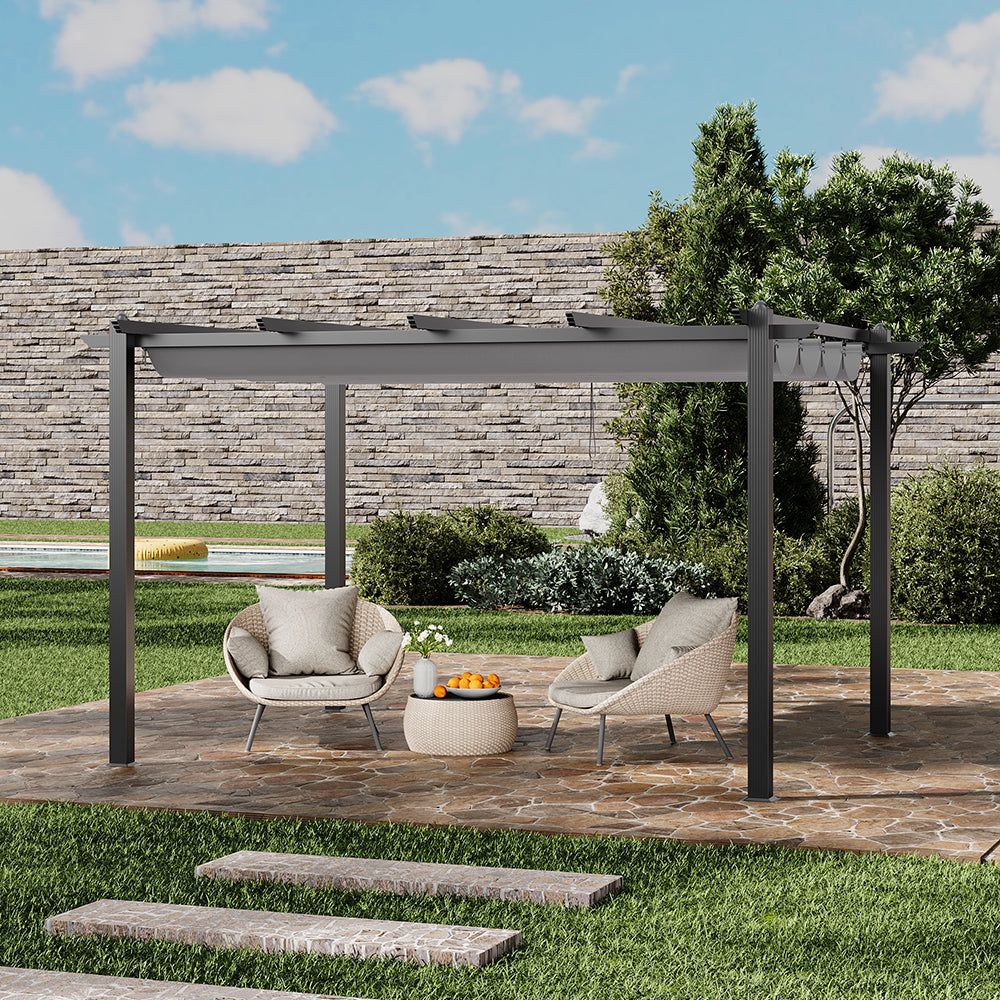 13x10ft Aluminium Pergola with Retractable Roof