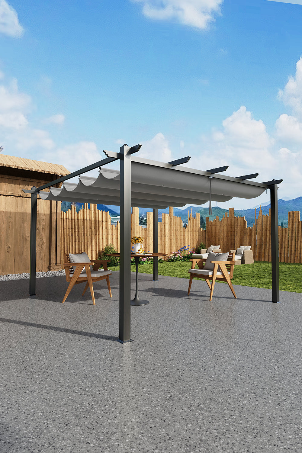 13x13ft Aluminium Pergola with Retractable Roof