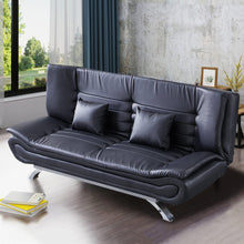 Load image into Gallery viewer, 190cm Wide Sofa Bed Black Shell 3 Seater Recliner PU Faux Leather Sofa Beds Living and Home 
