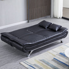 Load image into Gallery viewer, 190cm Wide Sofa Bed Black Shell 3 Seater Recliner PU Faux Leather Sofa Beds Living and Home 
