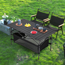Load image into Gallery viewer, Aluminum Roll-Top Folding Camping Table with Mesh Shelf
