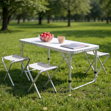 Load image into Gallery viewer, Folding Picnic Table with 4 Stools Portable Lightweight Aluminum Table Stools Set
