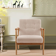 Load image into Gallery viewer, Wooden Armchair Upholstered Occasional Chair Lounge Chairs Living and Home 74cm W x 70cm L x 81cm H Beige 
