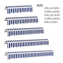 Load image into Gallery viewer, Retractable Patio Awning - Manual Shelter - Blue &amp; White Awnings Living and Home 
