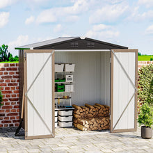 Load image into Gallery viewer, Classic Lockable Tool Storage Bike Shed Brown Metal Shed for Garden Storage Garden Sheds Living and Home W 130 x L 200 x H 189 cm 
