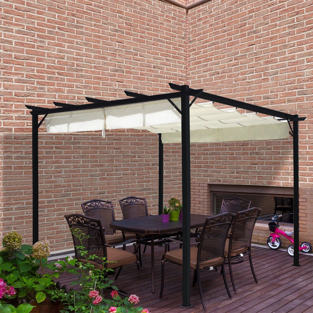 Outdoor Retractable Steel Pergola with Canopy