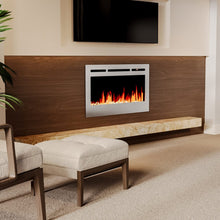 Load image into Gallery viewer, Silver 2kW Electric Fireplace 12 Flame Colour Recessed Fire with 2 Heat Settings Wall Mounted Fires Living and Home 
