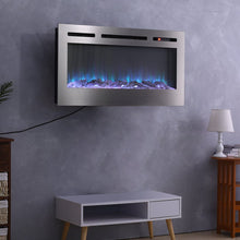 Load image into Gallery viewer, Silver 2kW Electric Fireplace 12 Flame Colour Recessed Fire with 2 Heat Settings Wall Mounted Fires Living and Home Silver 40 inch 
