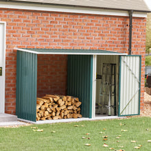 Load image into Gallery viewer, Garden Storage Shed Metal Storage Box with Log Rack Garden Storages &amp; Greenhouses Living and Home Green 
