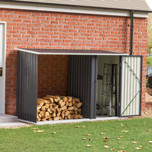 Load image into Gallery viewer, Garden Storage Shed Metal Storage Box with Log Rack Garden Storages &amp; Greenhouses Living and Home Black 
