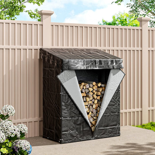 Garden Sanctuary Metal Tube Firewood Rack with Roof Garden Sheds Living and Home 