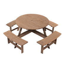 Load image into Gallery viewer, 8-Person Round Wood Picnic Table and Bench Set
